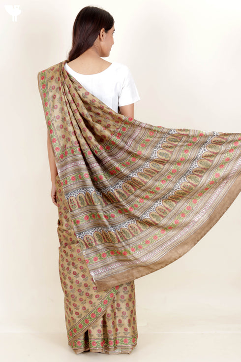 Tussar Silk Saree In Floral Block Print